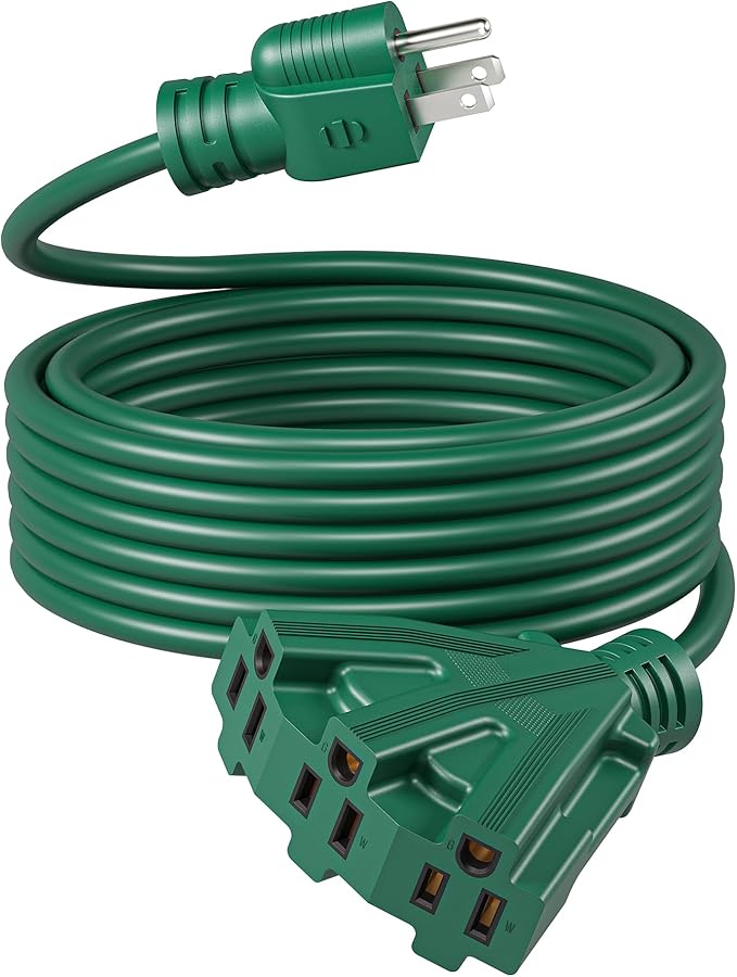 DEWENWILS 25FT Outdoor Extension Cord, Christmas Green Extension Cord 13A/1625W, Weatherproof 16/3 SJTW Power Cable with Multiple Outlet, Decor Landscaping String Lights, ETL Listed, 1 Pack
