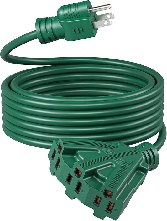 DEWENWILS 25FT Outdoor Extension Cord, Christmas Green Extension Cord 13A/1625W, Weatherproof 16/3 SJTW Power Cable with Multiple Outlet, Decor Landscaping String Lights, ETL Listed, 1 Pack