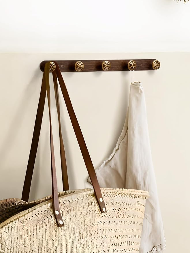 1 Pack Coat Rack Wall Mounted Antique Brass Wood Towel Hooks for Bathrooms Wall Hooks for Hanging Coat Robe Hooks Kitchen Decorative Heavy Duty Zinc Alloy