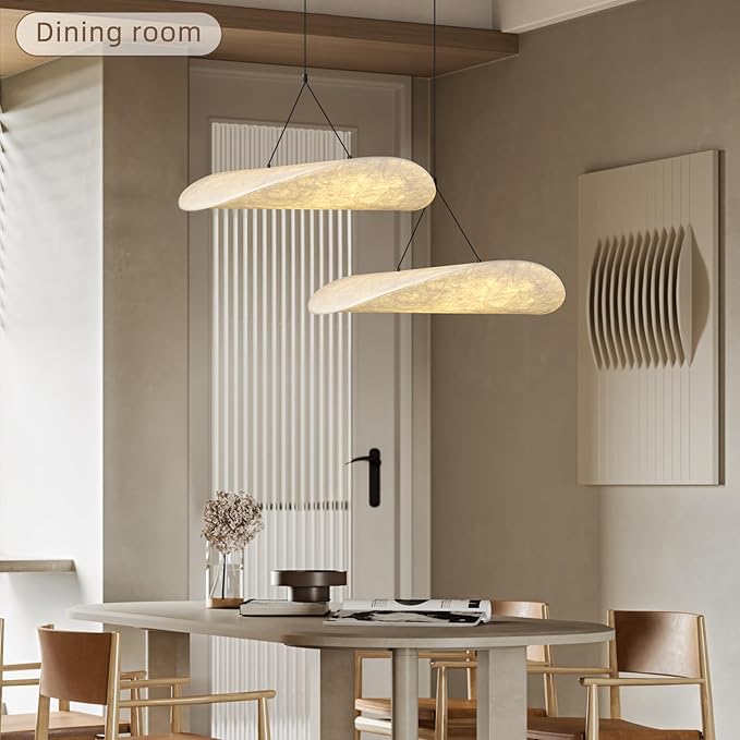Light Adjustable Height Modern Silk Pendant Light in Wabi-Sabi Aesthetics Cloud Design for Dining Room, Study (Length 19.69inch)