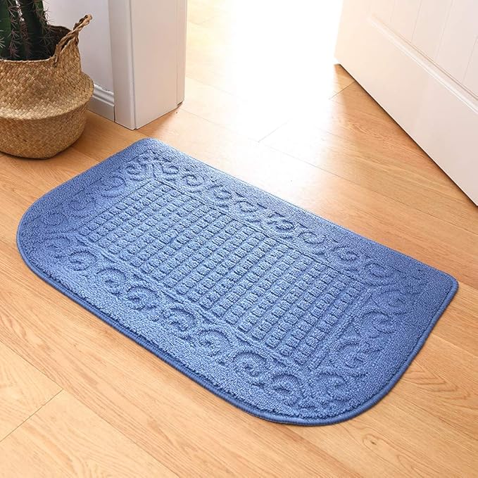 COSY HOMEER 32X20 Inch Anti Fatigue Kitchen Rug Mats are Made of 100% Polypropylene Half Round Rug Cushion Specialized in Anti Slippery and Machine Washable (Blue 3pcs)