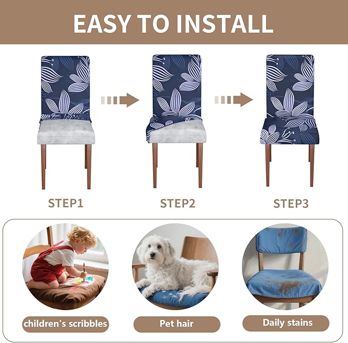Stretch Dining Chair Covers Set of 2,Floral Print Chair Covers,Soft Removable Washable,Pet Friendly Furniture Protector,Universal Chair Slipcovers for Home, Kitchen,Ceremony Dining Room Seat
