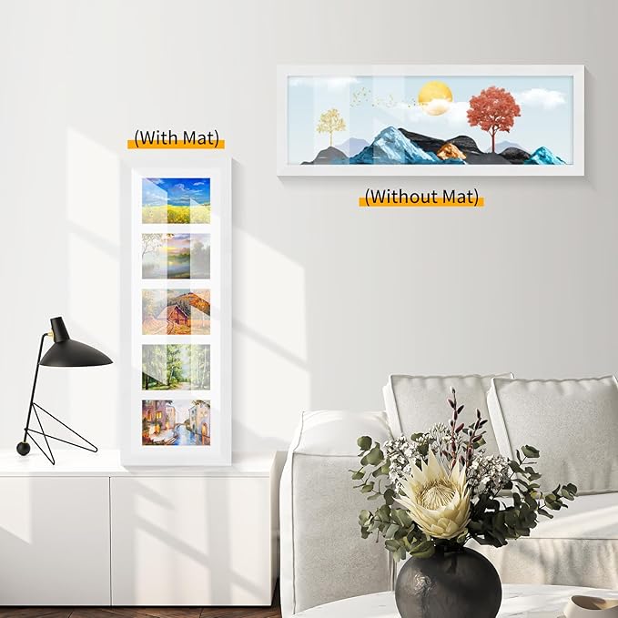 8x24 Oak Wood Picture Frame - 8x24 Photo Frame with Mat Display 5Pcs 4x6 Photos, 4x6 Picture Frame Wood, Natural Solid Wooden Picture Frames for Wall Art Photo and Prints(1 Pack, White)