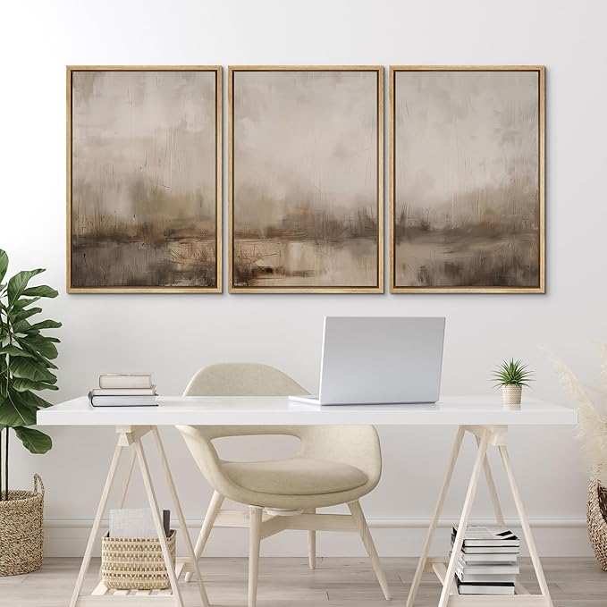 MUDECOR Framed Wall Art Print Set Minimalist Abstract Landscape Misty Horizons Illustrations Modern Art Decorative Chic for Living Room, Bedroom, Office - 16"x24"x3 Natural