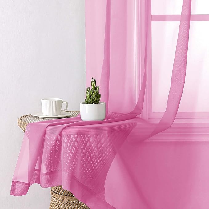 Lecloud Hot Pink Sheer Curtains 78 Inches Long 2 Panels, Rod Pockets Solid Voile Living Room Curtains for Bedroom Dining Room, Light Filtering Airy Modern Farmhouse Drapes, Each Panel 42" W x 78" L