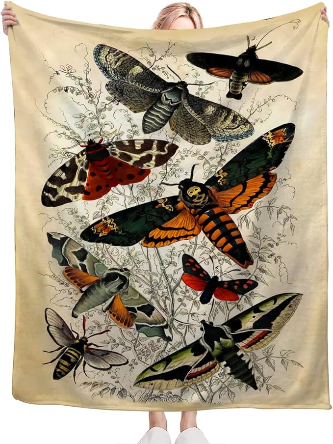 Tijuboni Moth Insect Throw Blanket Moth Gifts for Girls Women Boys Men Kids Adults Soft Flannel Fleece Blanket for Couch Sofa Bed Home Decor 60"x80"