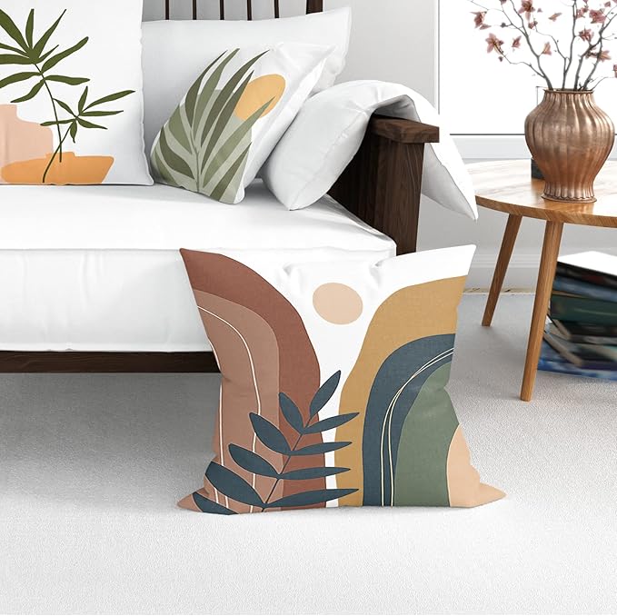 COMMINY Abstract Boho Pillow Covers 18x18 Set of 6,Rustic Sunset Leaves Throw Pillow Cover,Minimalist Modern Pillow Case for Couch Sofa Room Home Decor