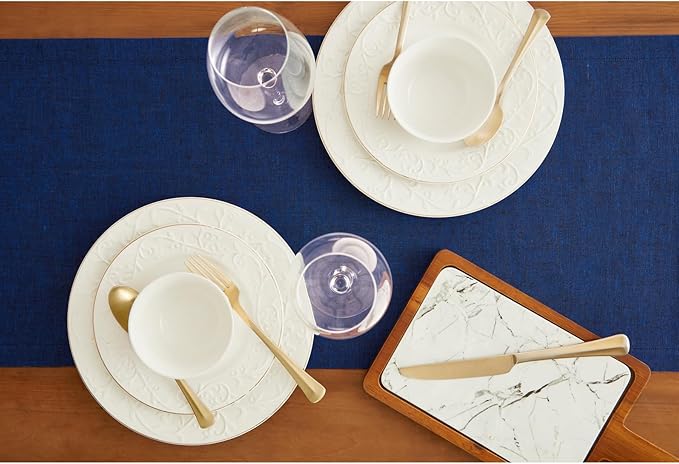 Solino Home Linen Table Runner 144 Inches Long - Athena, 100% Pure Linen Royal Blue 14 x 144 Inch Table Runner for Dining