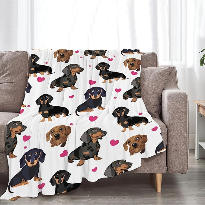 Tijuboni Dachshund Throw Blanket Dog Gifts for Girls Boys Women Men Kids Adults Soft Flannel Fleece Blanket for Couch Sofa Bed Home Decor 50"x60"