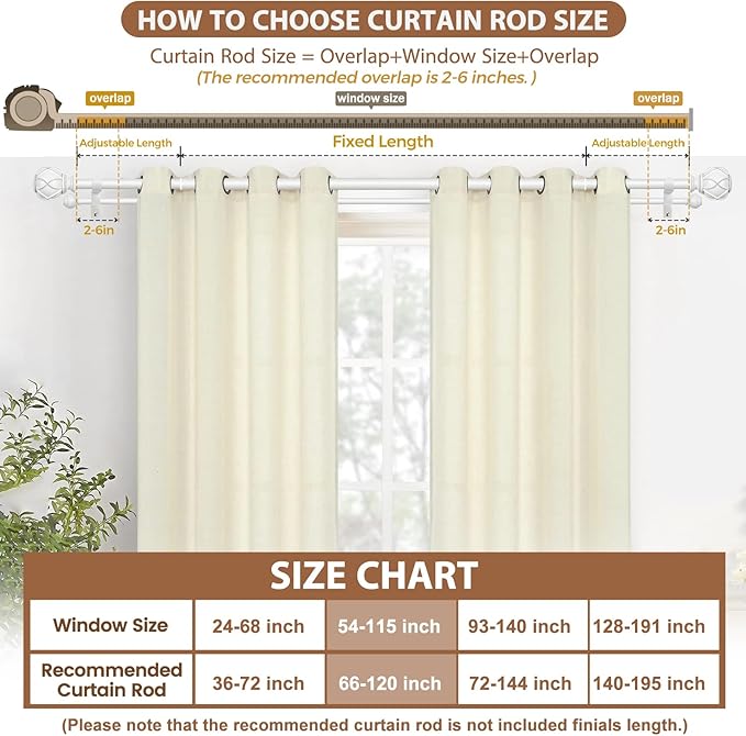 KAMANINA 1 Inch Double Curtain Rods for Windows 66 to 120 Inches ((5.5-10 Feet), Ivory White Heavy Duty Double Curtain Rod, Telescoping Drapery Rod with Netted Texture Finials