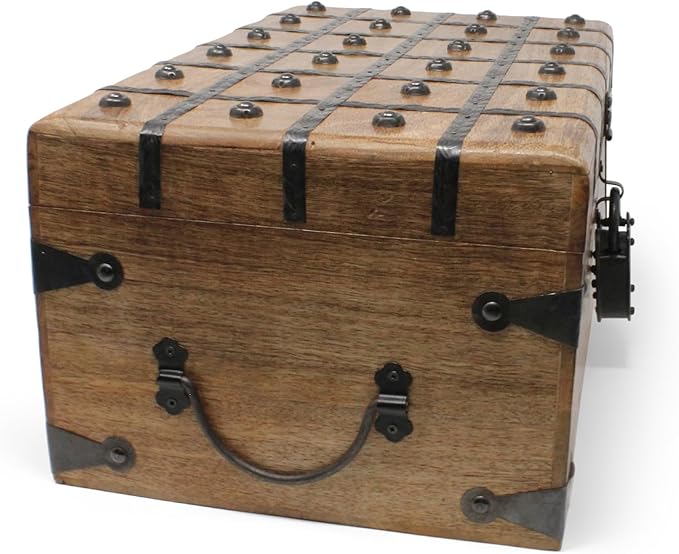 Nautical Cove Treasure Chest Wooden Box with Antique Iron Lock and Skeleton Key (X-Large 17x10x7.5) - Storage and Decor – Pirate Wooden Treasure Chest, Decorative Box with Hinged Lid,