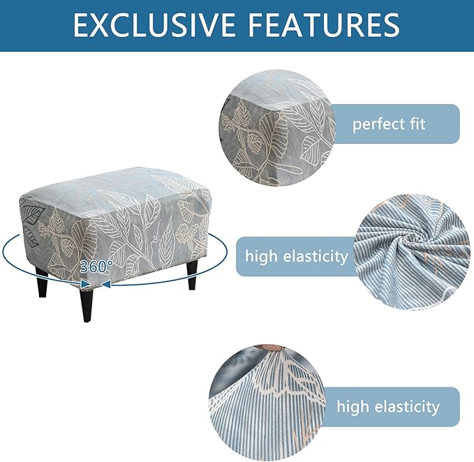 Eco-Ancheng Chair Cover Stretch Ottoman Cover Rectangular Storage Ottoman Slipcover Footrest Stool Covers Ottoman Slipcovers for Foot Stool with Nonslip Elastic Bottom