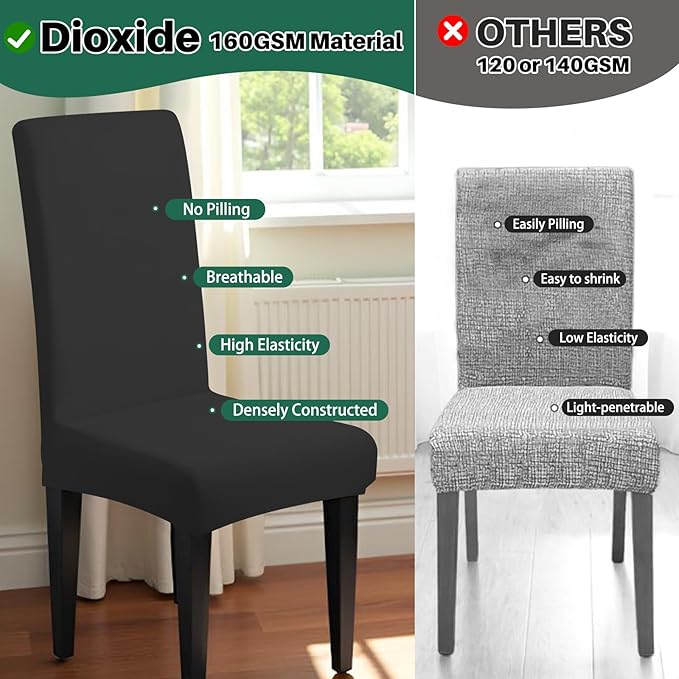 Dioxide High Stretch Chair Covers for Dining Chairs, Washable Dining Chair Covers Set of 4, Soft Dining Chairs Seat Covers, Parsons Chair Slipcover Protectors for Home Hotel Restaurant Banquet