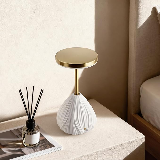 RONDURE 10.6" Ceramic Cordless Table Lamp, Portable Rechargeable Table lamp, Touch Dimmable Warm Ambient Lighting for Living Room, Bedroom, Dining Room, Fast Charging & Long Lasting