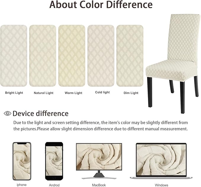SearchI Dining Room Chair Covers Set of 6, Stretch Jacquard Parsons Chair Slipcovers Super Fit Removable Washable Kitchen Chair Protector Cover for Dining Room, Hotel, Ceremony (Cream)