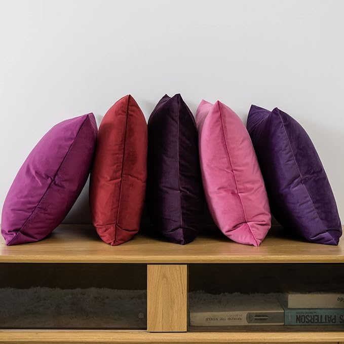 JUSPURBET Couch Pillow Covers Set of 2 Decorative Velvet Throw Pillow Covers Cases for Living Room Bedroom Home Decor Soft Cushion Covers with Hidden Zipper for Sofa Bed 16x16 inch,Eggplant Purple