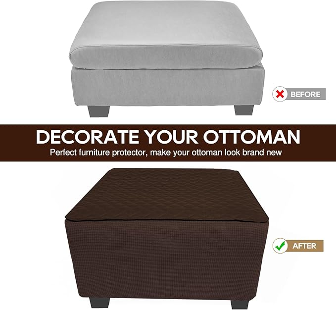 NeColorLife Ottoman Cover Rectangle Waterproof Ottoman Slipcover Rectangular Oversized Thick Storage Footrest Stool Covers Furniture Protector for Pets(X-Large,Chocolate&Dark Coffee)