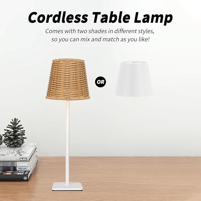 Mr. White Outdoor Waterproof Cordless Wireless Rechargeable Portable Top Touch Battery Operated Powered LED Table Lamp Desk Lamp Lights for Restaurant Kitchen Patio Dinner Dining (White)