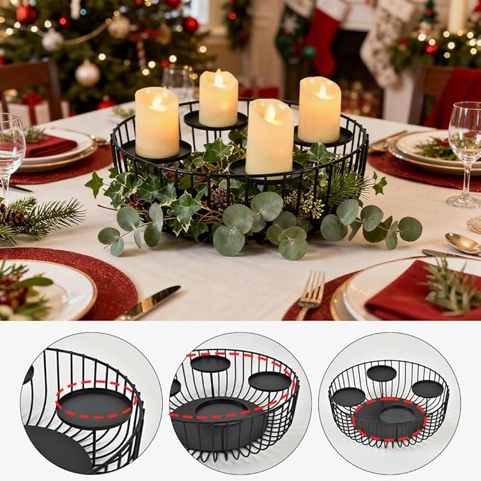 Candlestick Holder Matte Black Candle Holder 4-Tray for Pillar Candle for Fireplace Mantel Dinning Table Home Decorations