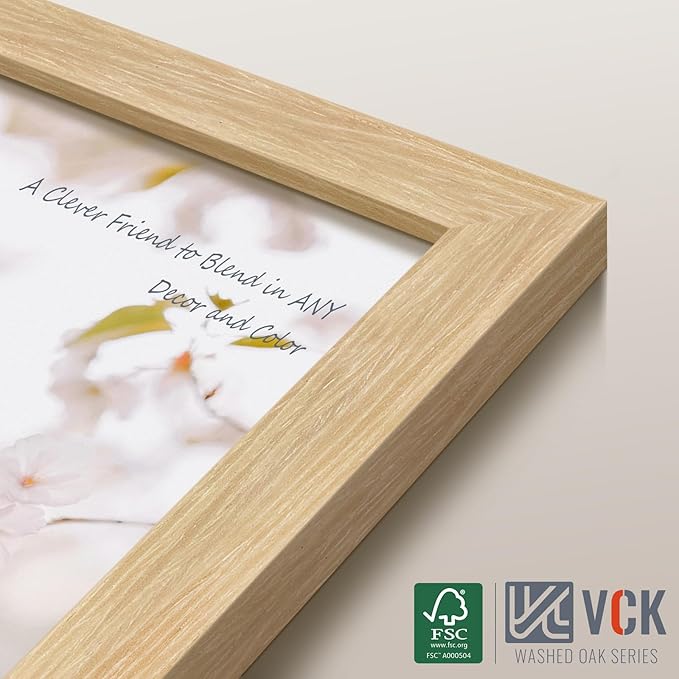 VCK 12x18 Poster Frame Set of 4 - Oak, Gallery-Quality Wood Picture Frames, 1.1-Inch Wide Border, Polished Plexiglass, Vertical or Horizontal Wall Display for Photo/Art/Prints, Natural Oak