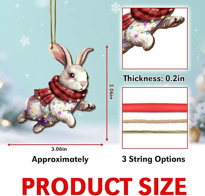 Bunny Christmas Ornament – Cute Rabbit Holiday Tree Decoration with Lights, Farmhouse Winter Keepsake Gift for Animal Lovers 2025