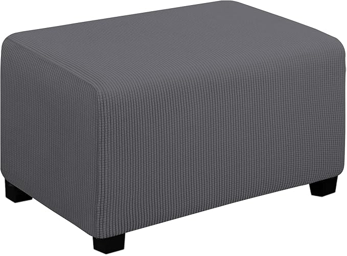 Easy-Going Stretch Ottoman Cover Folding Storage Stool Furniture Protector Soft Rectangle slipcover with Elastic Bottom(Ottoman Small,Grey)