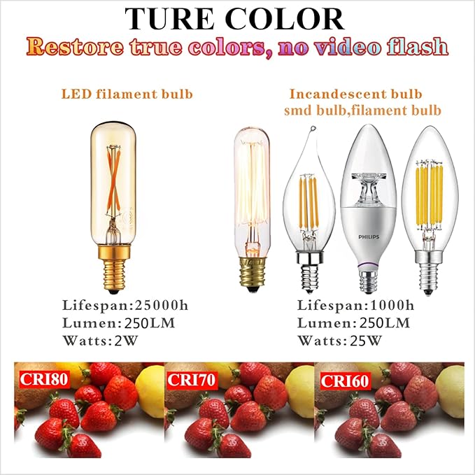 LiteHistory Dimmable T6 led Bulb 25W Candelabra led 2200K Amber 120lm 2W e12 T25 led Bulb 6Pack