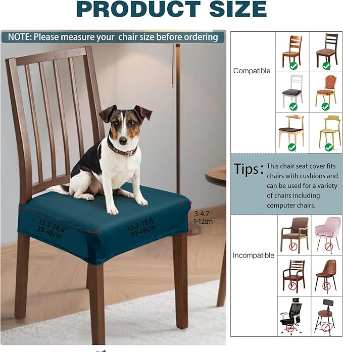 Dining Chair Seat Covers Set of 6, Stretch Velvet Chair Seat Slipcovers Protector, Removable Washable Kitchen Chair Covers for Dining Room Chairs (Set of 6, Teal)