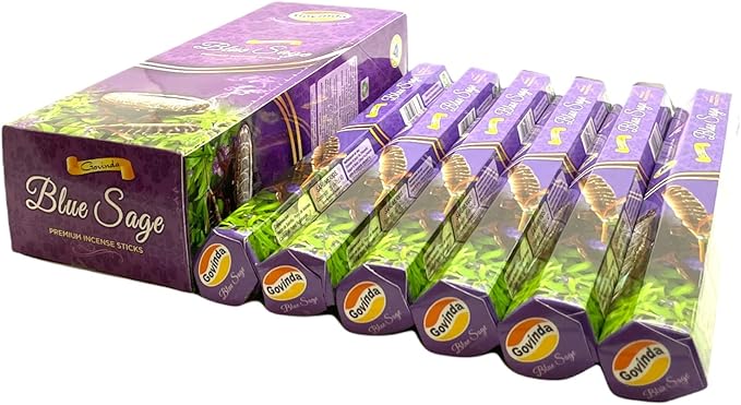 Govinda Incense - 120 Incense Sticks, Premium Incense, Masala Coated (Blue Sage)