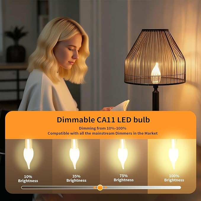 Dimmable E12 Candelabra LED Light Bulbs, CA11 60 Watt Equivalent 2700K Soft Warm White Chandelier Light Bulbs for Bedroom, 500LM 5.5W Efficient, 12-Pack