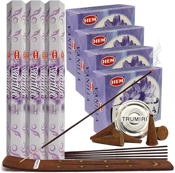 Vanilla Incense sticks and cone incense holder variety pack bundle insence insense insienso