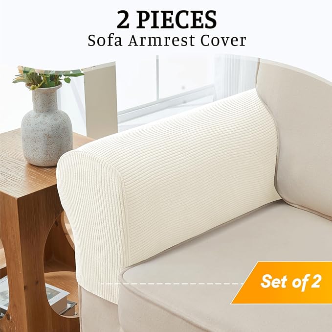 Sectional Couch Covers for Sofa Cushion L Shaped Couch Cover Washable Soft Couch Cushion Covers Stretch Sofa Slipcovers(2-Piece for Sofa Armrest Cover, White)