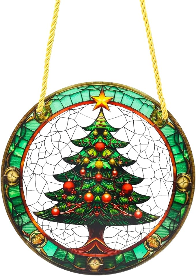 Christmas Santa Gingerbread Man Acrylic Disc Ornament for Tree, Wall, Window, Holiday Home Party Decoration (A)