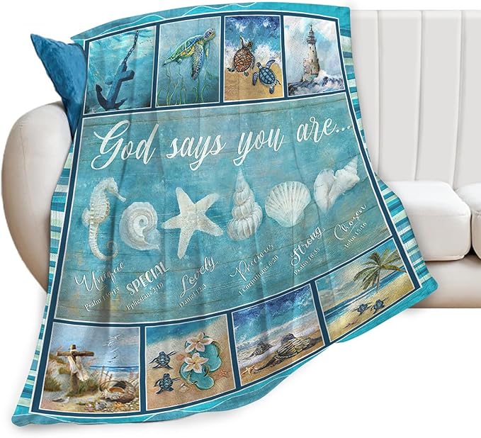 Tijuboni Ocean Nautical Throw Blanket Beach Seashells Gifts for Girls Boys Women Men Kids Adults Soft Flannel Fleece Blanket for Couch Sofa Bed Home Decor 60"x80"
