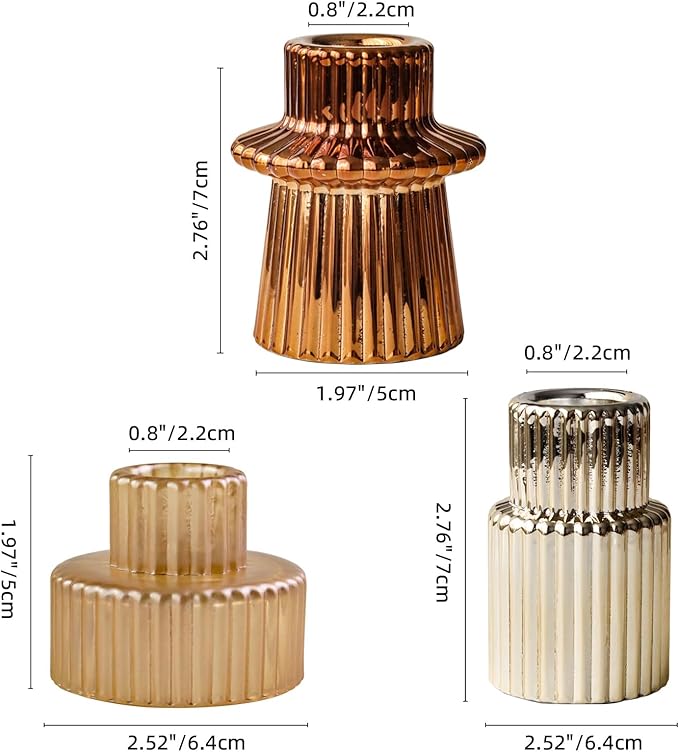 Gold Candlestick Holders 12PCS Ribbed Glass Taper Candle Holders Set for Tealight Candlestick Candles, Table Centerpieces for Thanksgiving Christmas Farmhouse Decor Indoor and Outdoor