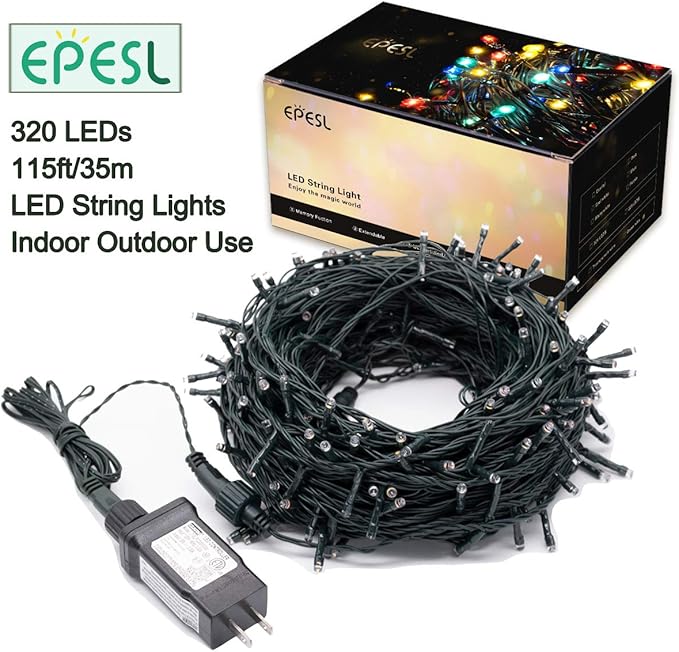 Christmas Tree String Lights Bright White - 320 LEDs 115ft/35m 8 Modes End-to-End Plug in Indoor/Outdoor Waterproof Decorative Fairy Twinkle Xmas Lights for Wedding/Room/Patio/New Year/Home - Cool