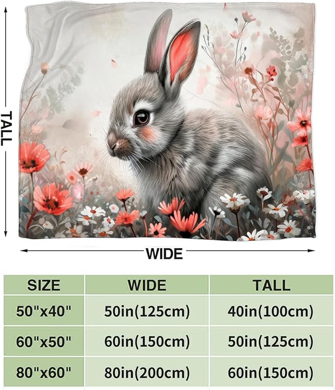 Tijuboni Rabbit Bunny Throw Blanket Rabbit Gifts for Girls Boys Women Men Kids Adults Soft Flannel Fleece Blanket for Couch Sofa Bed Home Decor 60"x80"