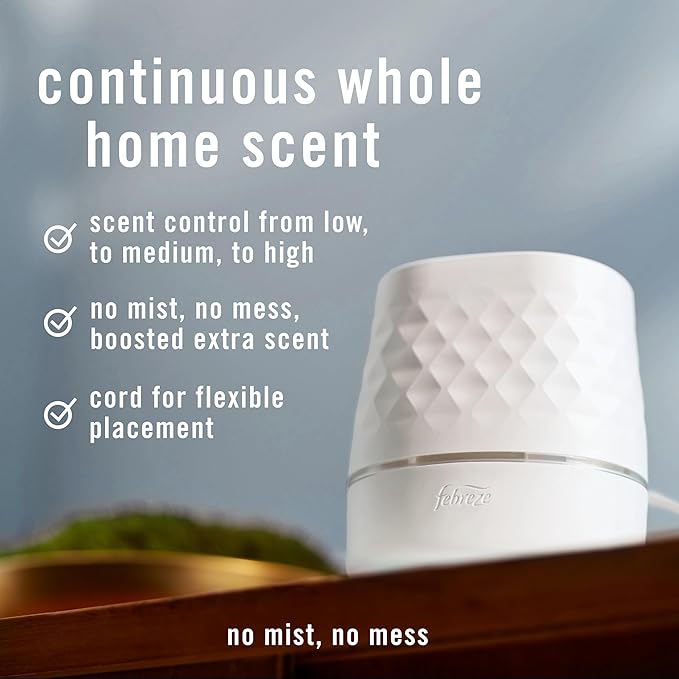 Febreze Plug Scent Booster in White, Continuous Scent Device Oil Diffuser, Compatible with Febreze Air Freshener Plug in Refills, Giftable for Holidays