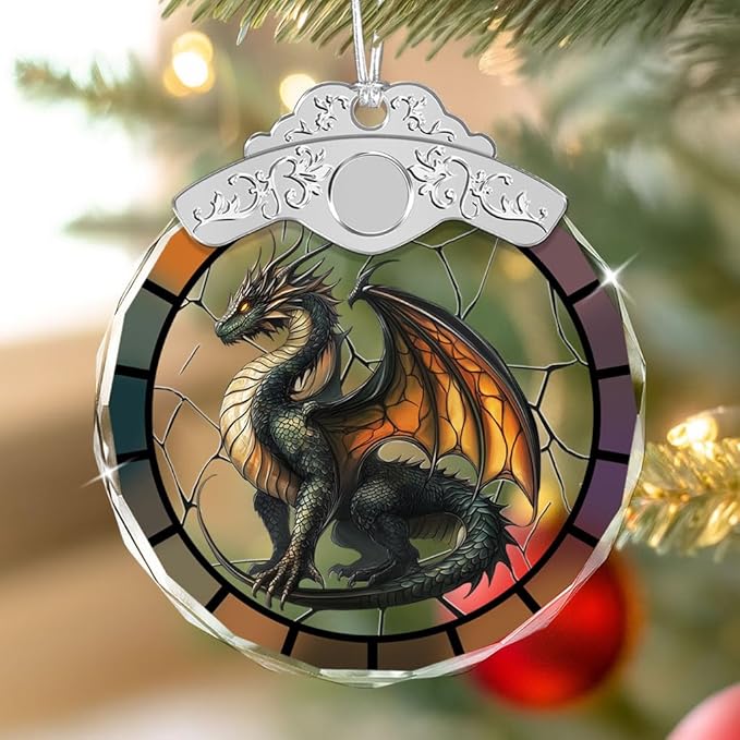 Christmas Ornaments - Dragon Stained Glass Ornament - Xmas Decor - Ornaments for Christmas Tree - Holiday Presents - Gift Exchange Ideas - Car Hanging Decoration - Wine Bottle Decor