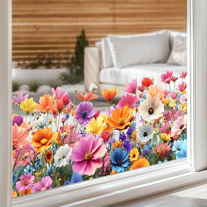 Realistic Wildflower Wall Decals | Peel and Stick Floral Wall Stickers – Removable Colorful Garden Bloom Vinyl Décor for Wall, Window, Entryway, Hallway, Office, or Seasonal Displays