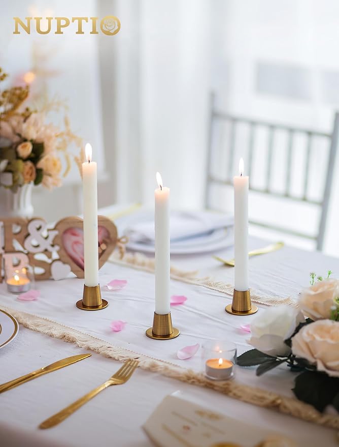 NUPTIO Gold Candlestick Holder Bulk: Set of 12 Brass Small Taper Candle Stick Holders - Short Modern Metal Candleholder for Thanksgiving Christmas Holiday Decor