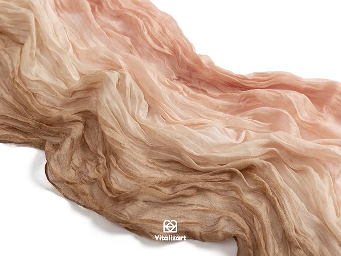 Vitalizart Cheesecloth Table Runner 10ft Gauze Boho Rustic Pink Nude White Cheese Cloth Table Runner for Wedding Bridal Shower Fall Thanskgiving Decoration 120 Inches