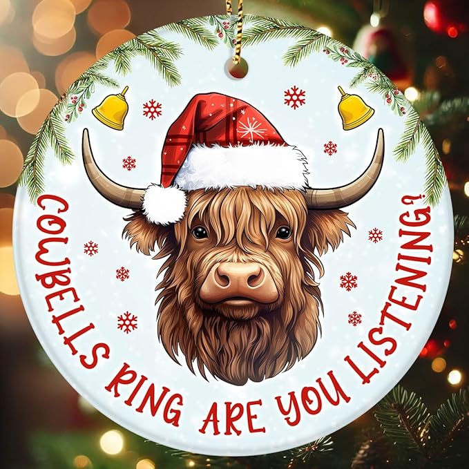 Highland Cow Christmas Ornaments 2025, Cow Ceramic Ornaments Tree Keepsake, Farmhouse Xmas Hanging Decor Gifts for Men Women
