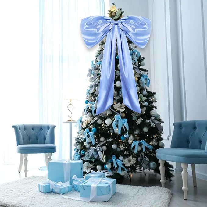TONIFUL Large Baby Blue Bow Decor 26 x 42 Inch Giant Bow for Car Christmas Tree Coquette Room Wall Front Door Decor Photo Backdrop for Birthday Wedding Baby Shower Party Decorations