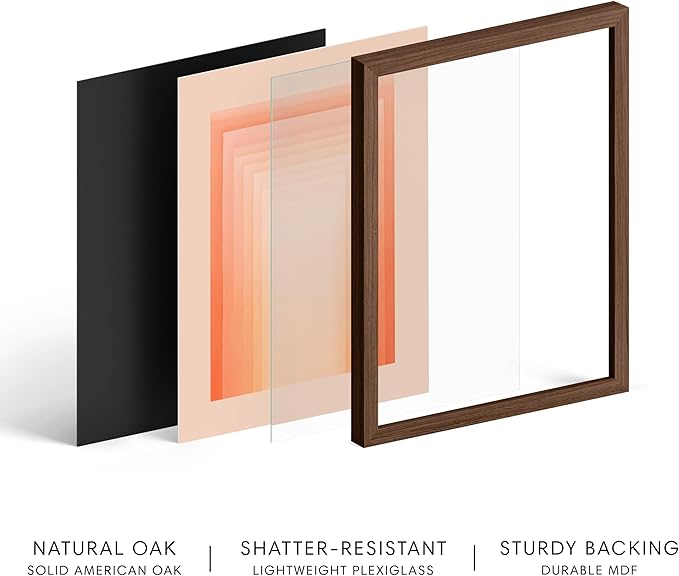 HAUS AND HUES Colorful Abstract Wall Art - Minimalist Retro Picture for Living Room Decor, Red and Pink Modern Wall Art Painting (Pink Geometric, Walnut Frame, 16x20)