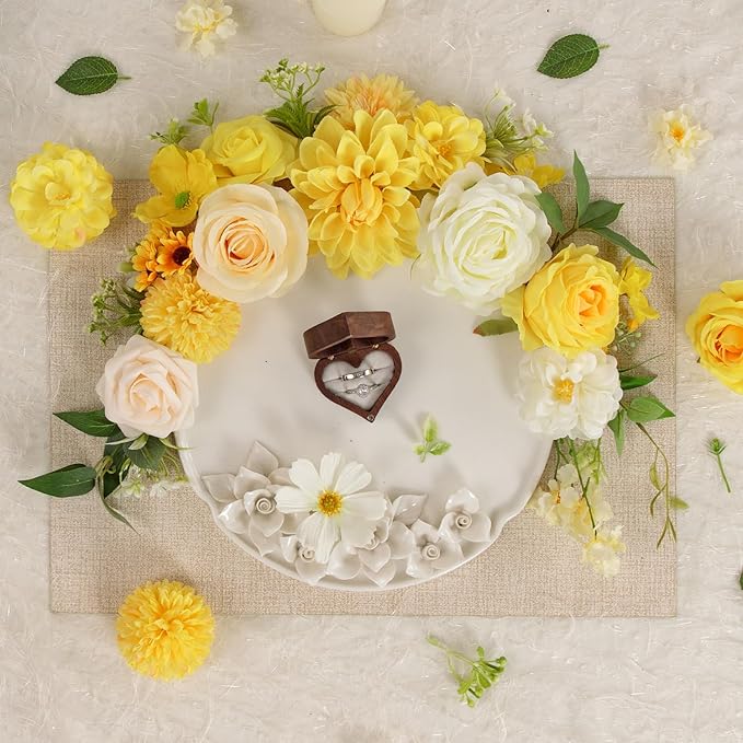 TINGE TIME Fake Flowers Artificial Flowers Peonies Bulbous Chrysanthemum Daisy Hydrangea Sunflower Violets Dahlia Daffodils Epiphyllum Orchid Cherry Blossom Camellia Leyaron (Yellow)