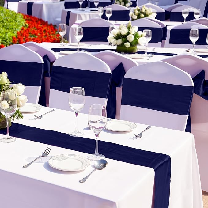 ANECO 4 Pack Satin Table Runner 12 x 108 Inch Long Bright Silk and Smooth Fabric Party Table Runner for Wedding Banquet Party Decoration- Navy Blue