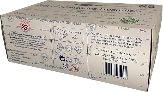 Satya Bangalore (BNG) Set of 12 NagChampa SuperHit CelestialBliss DivineBlessings ExoticRomance GoldenSunrise IndianRainforest MidnightBloom PurePatchouili GoodFortune Lotus Lily, VarietyPack08