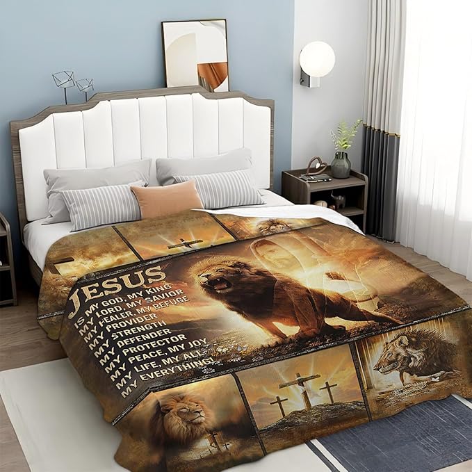 Tijuboni Christian Lion Throw Blanket Religious Gifts for Women Men Girls Boys Kids Adults Soft Flannel Fleece Blanket for Couch Sofa Bed Home Decor 60"x80"