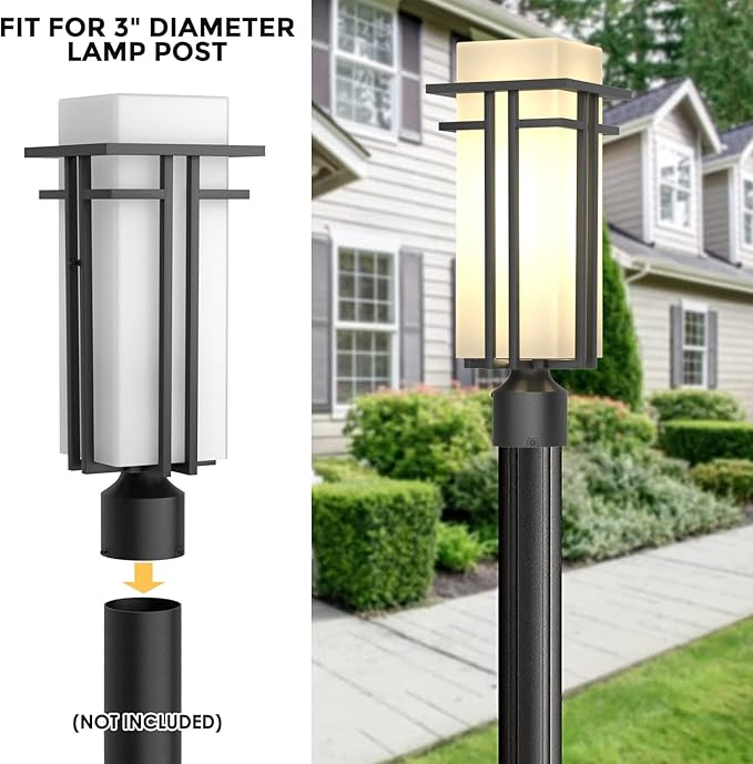 Outdoor Post Light Fixture - Aluminum Lamp Posts Outdoor Lighting, Outdoor Lightpost Lantern with 3-Inch Pier Mount Base Outside Pole Lighting for Porch Garnden (19.3''H, 1 pc)